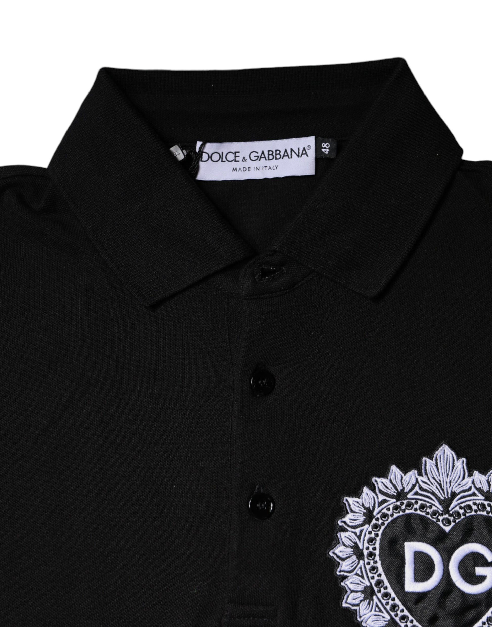 Black DG Heart Cotton Collared Polo T-shirt