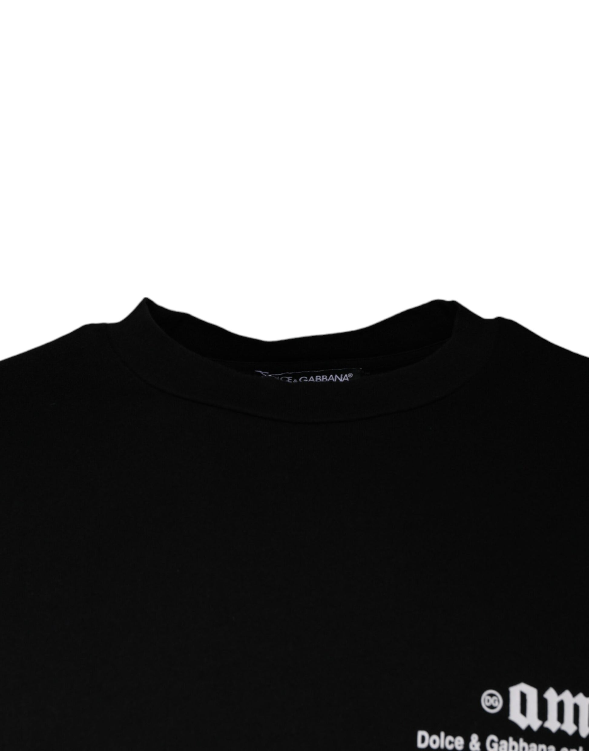 Black Amore Print Cotton Crew Neck T-shirt