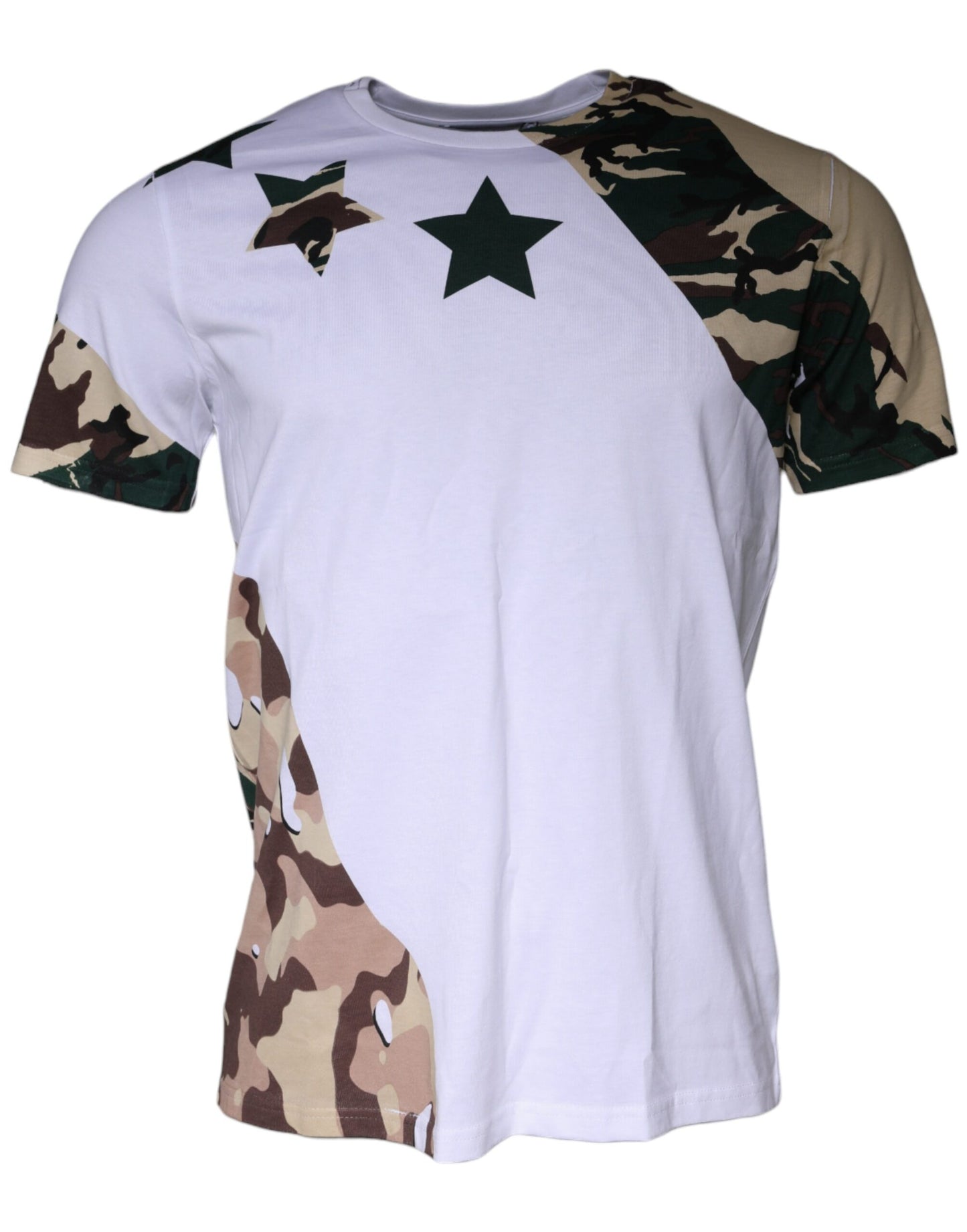 White Camouflage Stars Crew Neck T-shirt