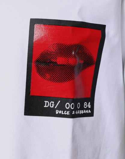 White Red Lips Print Cotton T-shirt