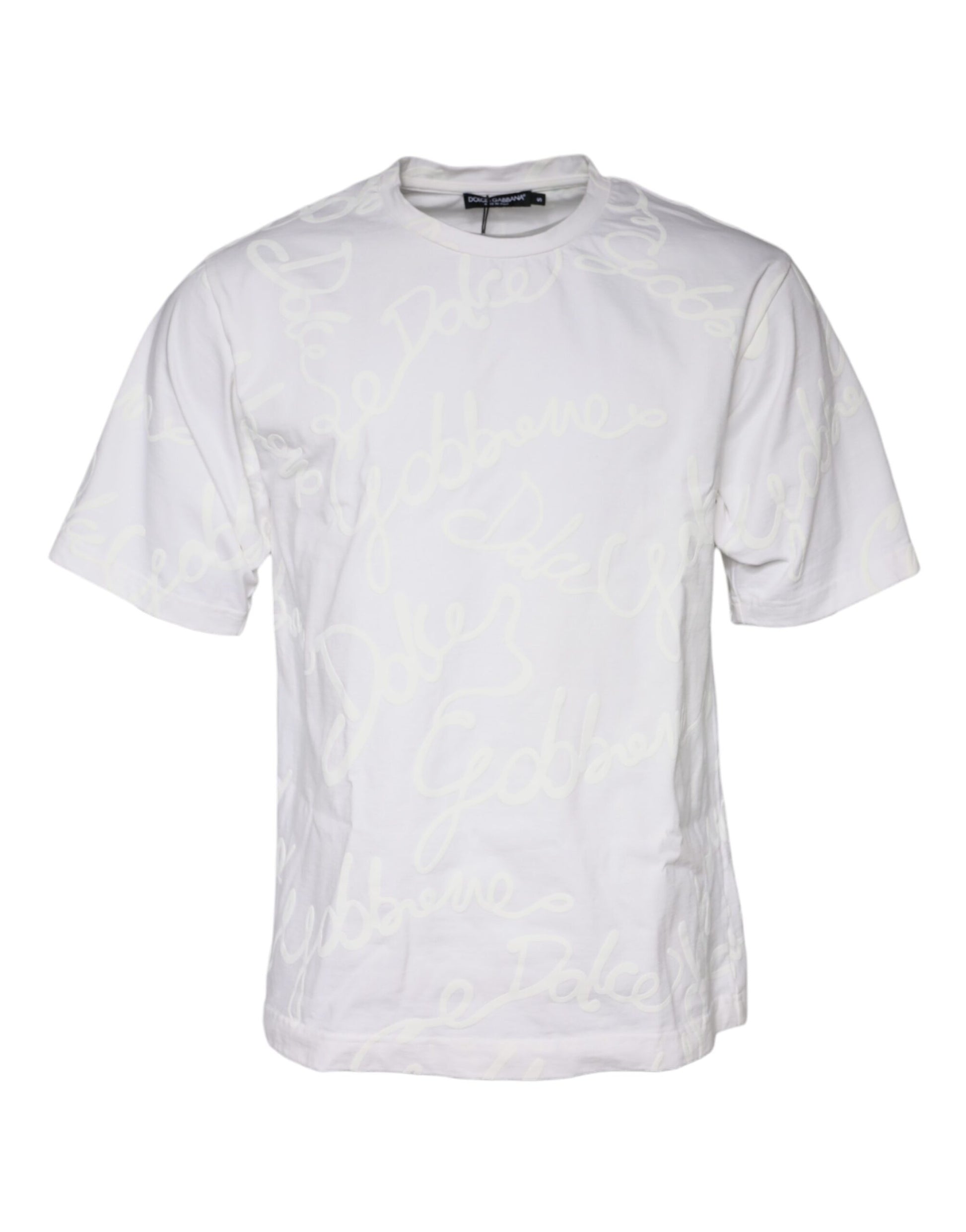 White Logo Print Cotton Crew Neck T-shirt