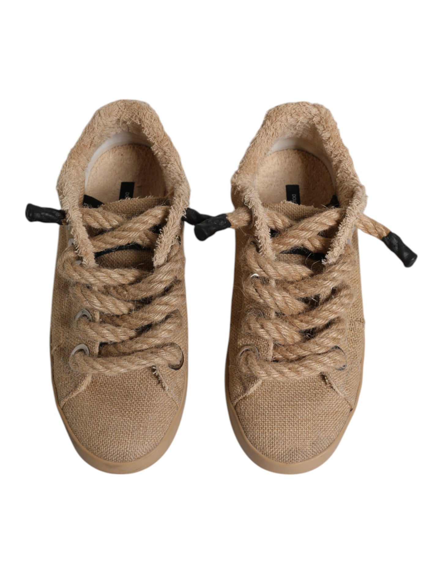 Brown Jute Fabric Low Top Men Sneakers Shoes