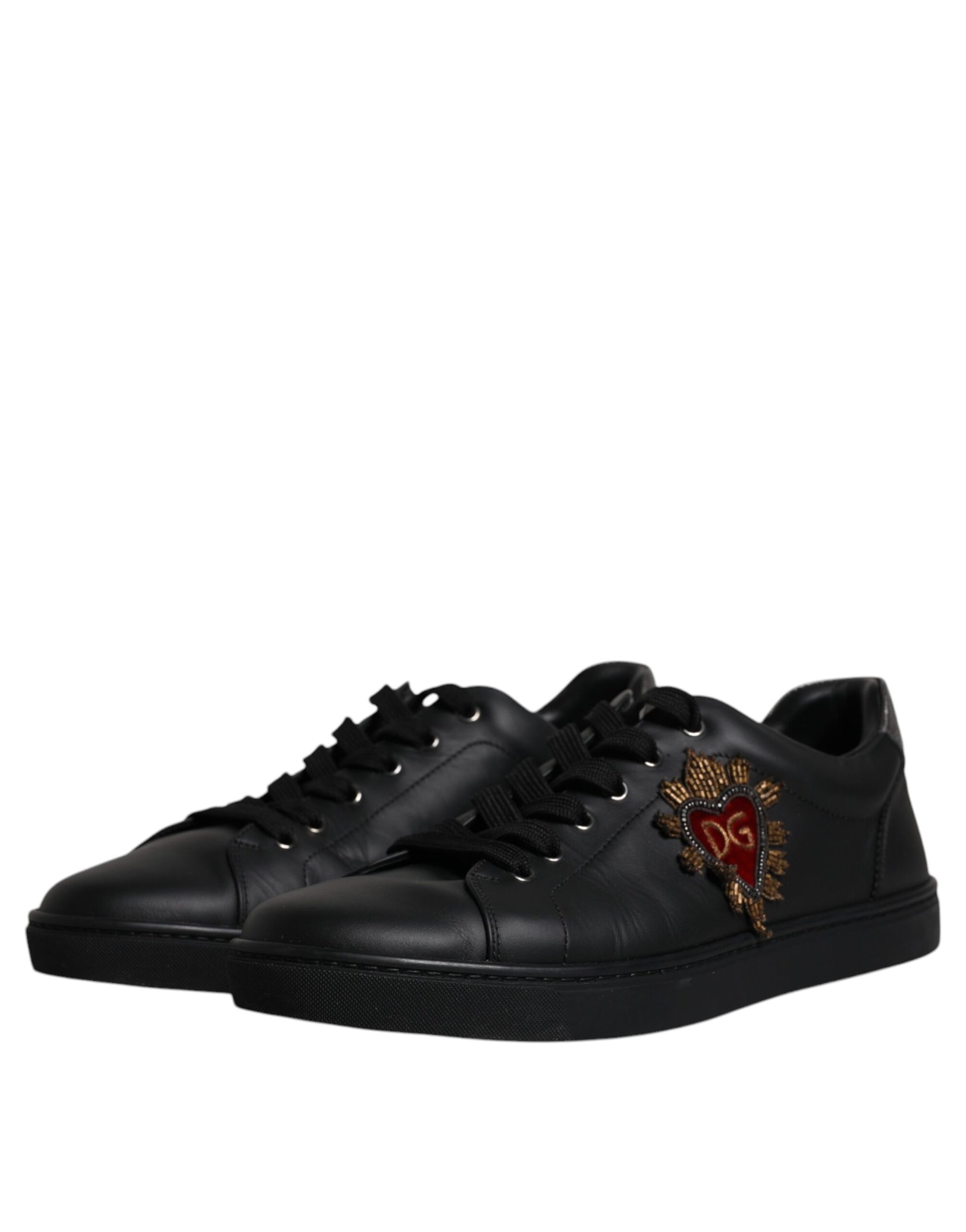 Black Leather London Heart Men Sneakers Shoes