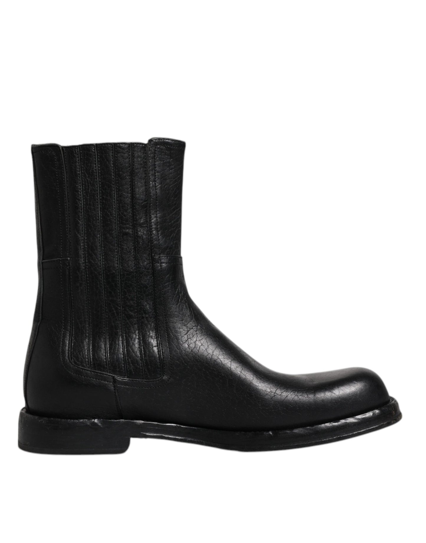 Black Horse Leather Mid Calf Boots Shoes