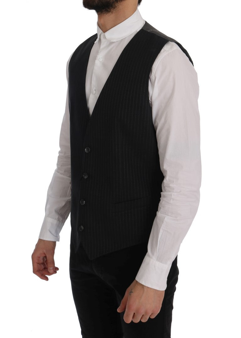 Elegant Striped Gray Waistcoat Vest