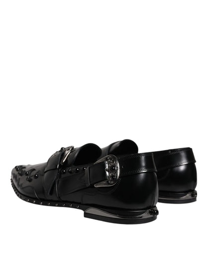 Black Embellished Derby Monk Strap Shoes