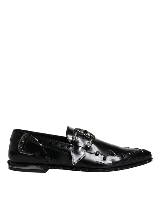 Black Embellished Derby Monk Strap Shoes