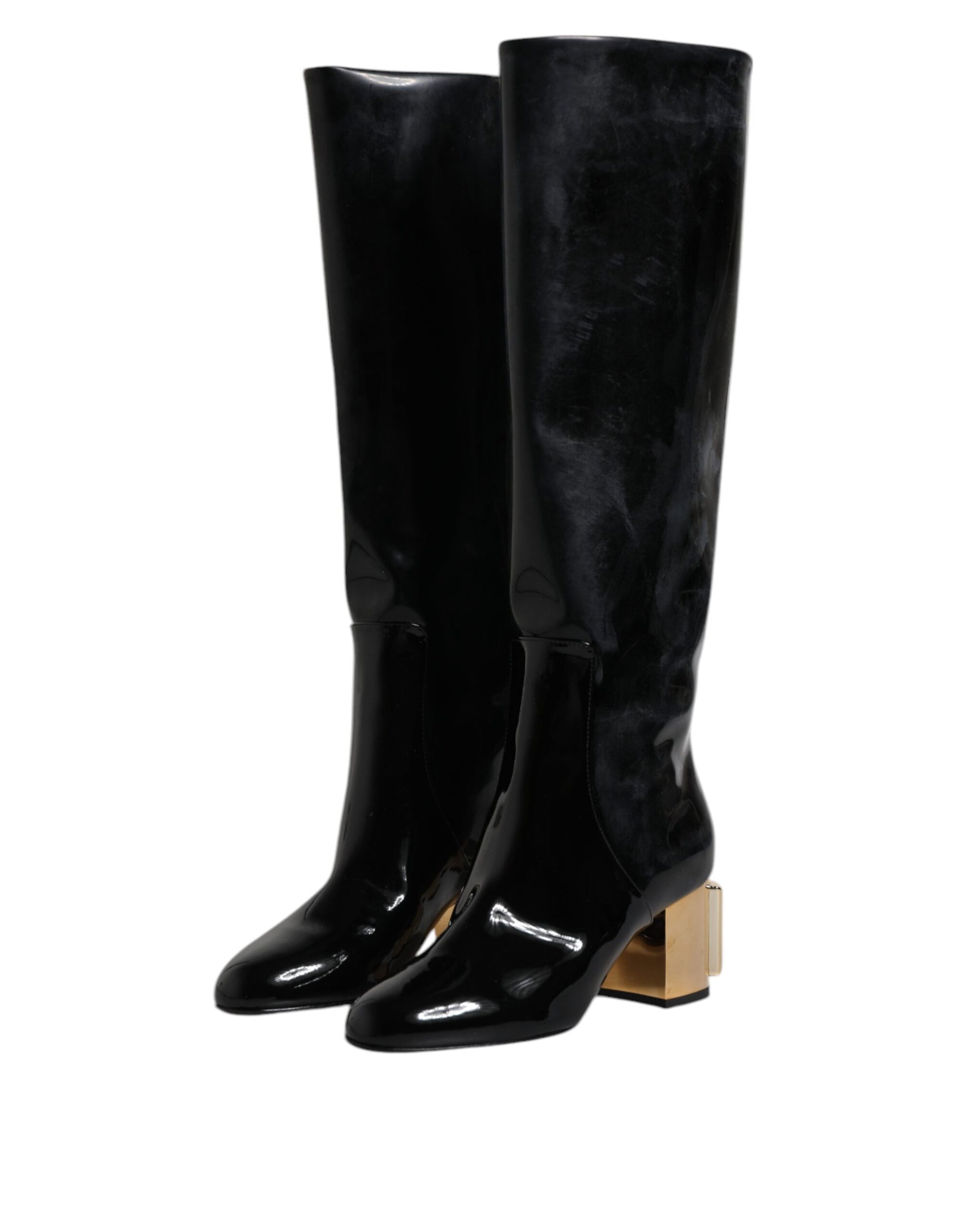 Black Patent Leather Vally High Boots Shoes