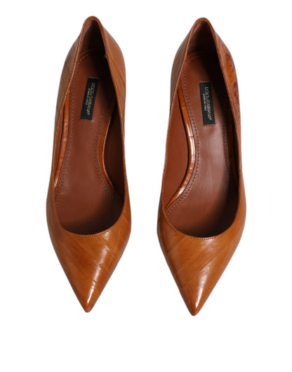 Brown Leather Kitten Heels Pumps Shoes