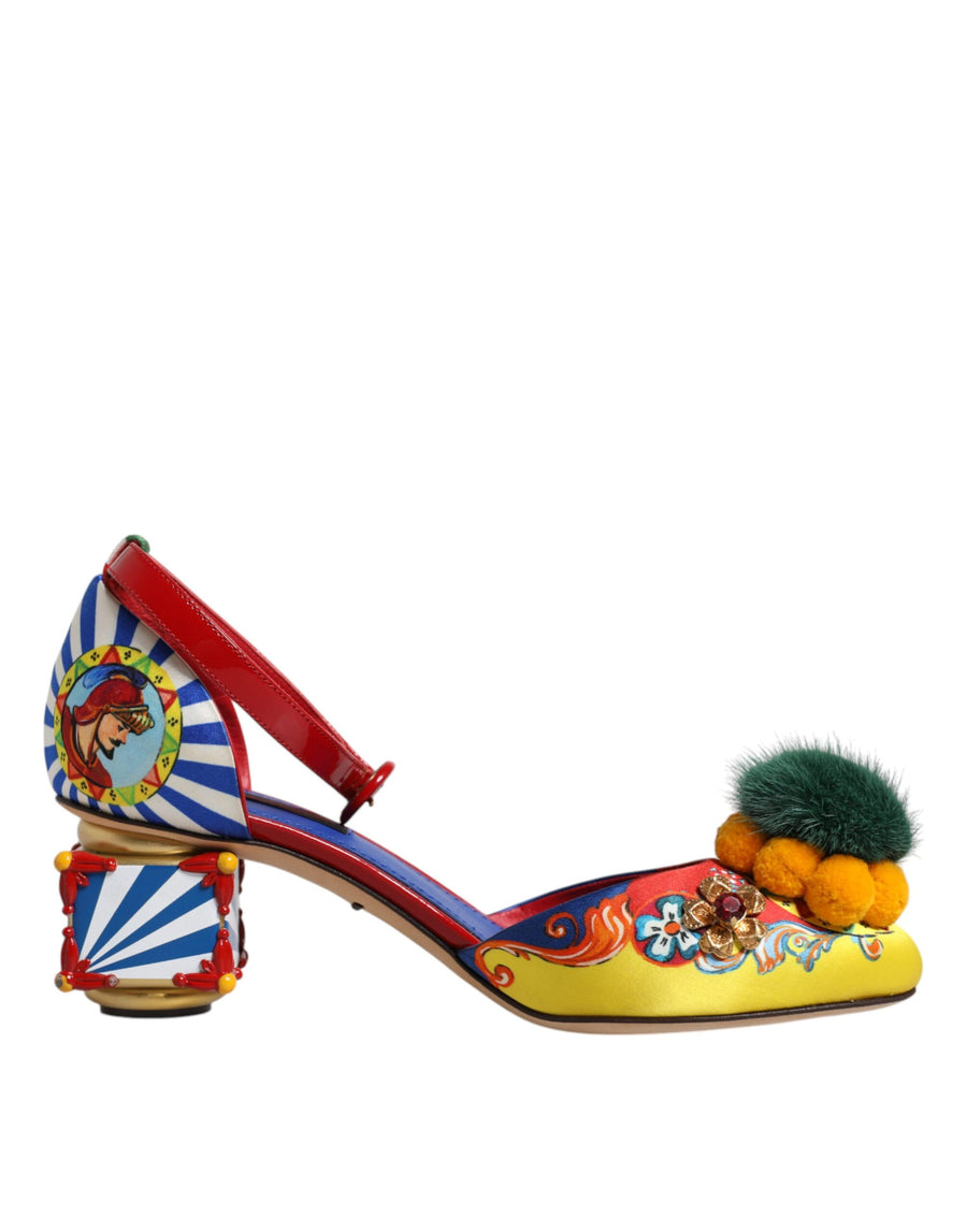 Multicolor Carretto Crystal Fur Sandals Shoes