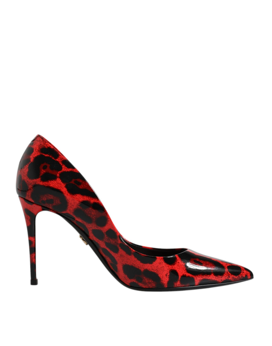 Red Leopard Leather Stiletto High Heels Pumps Shoes