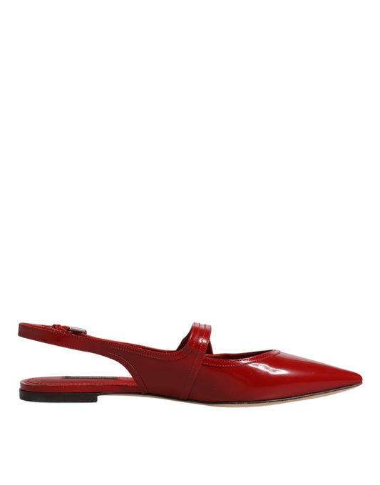 Red Leather Slingback Flats Sandals Shoes