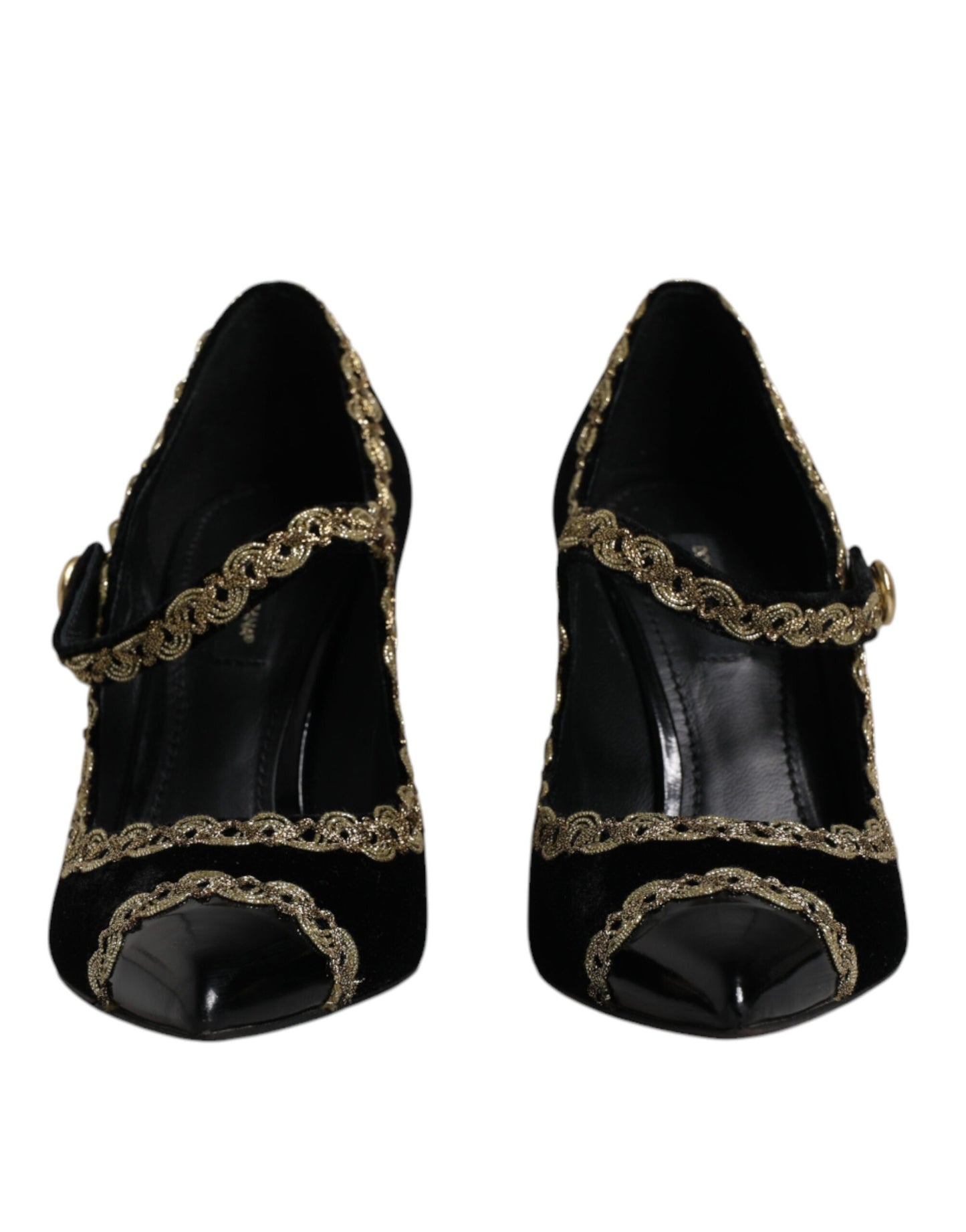 Black Velvet Gold Mary Janes Pumps Shoes