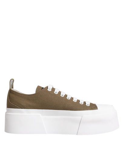 Brown White Canvas Logo Low Top Sneakers Shoes