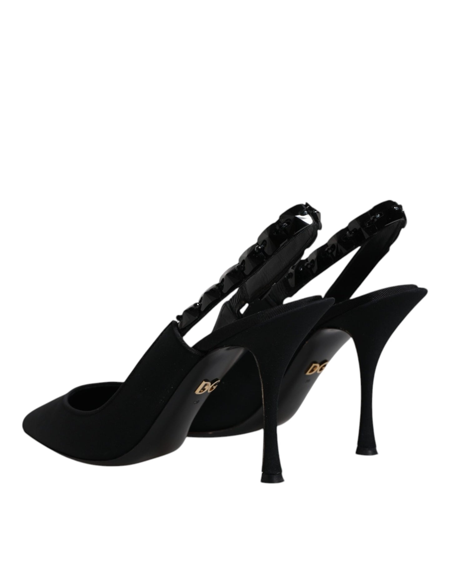 Black Embellished Charmeuse Slingback Shoes