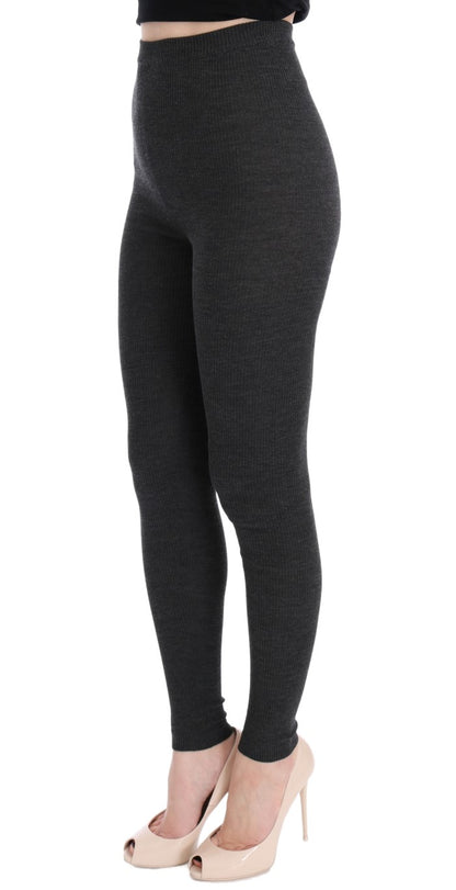 Elegant Gray High-Waist Wool Tights Pants