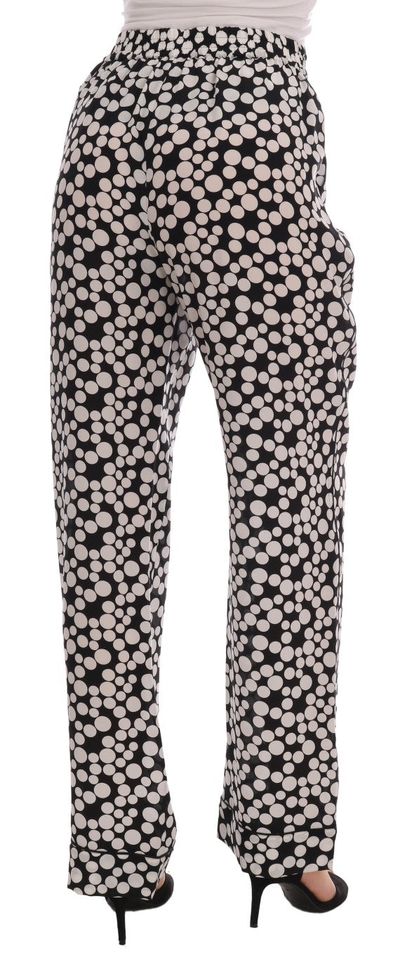 Elegant Polka Dot Silk High-Waist Pants