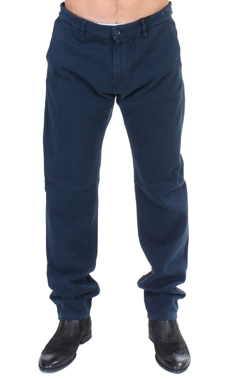 Elegant Blue Cotton Stretch Chinos