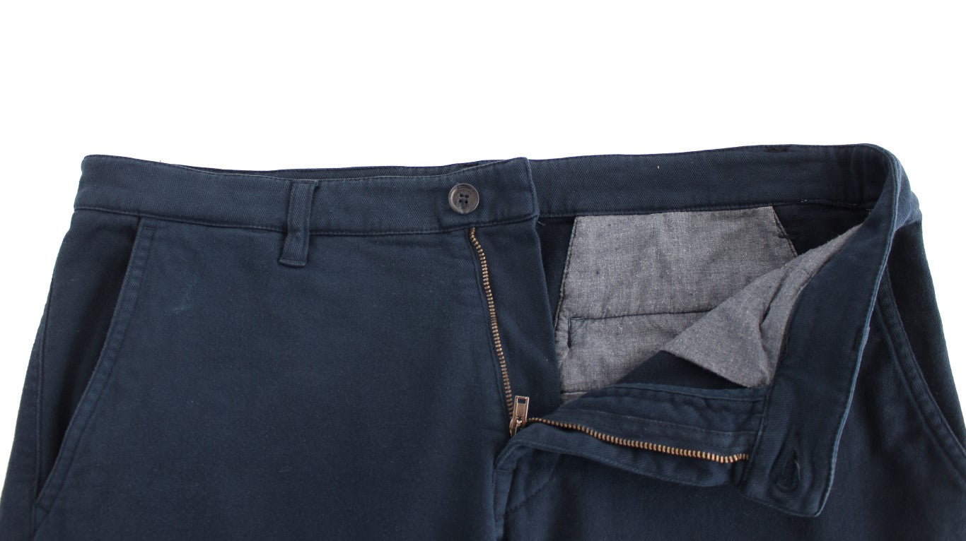 Elegant Blue Cotton Stretch Chinos