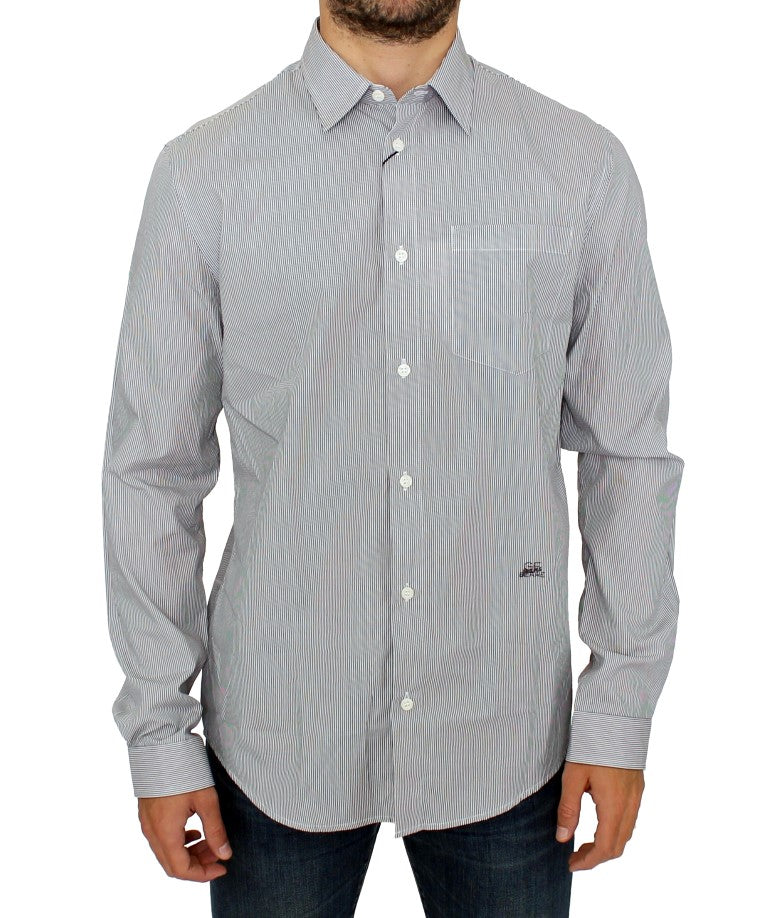 Chic Gray Striped Cotton Casual Shirt