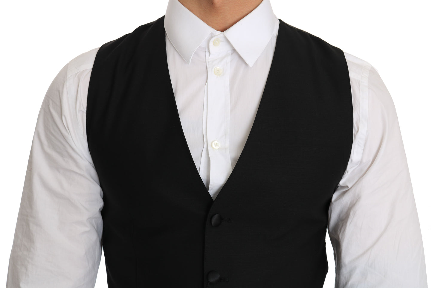 Sleek Black Wool Blend Formal Vest