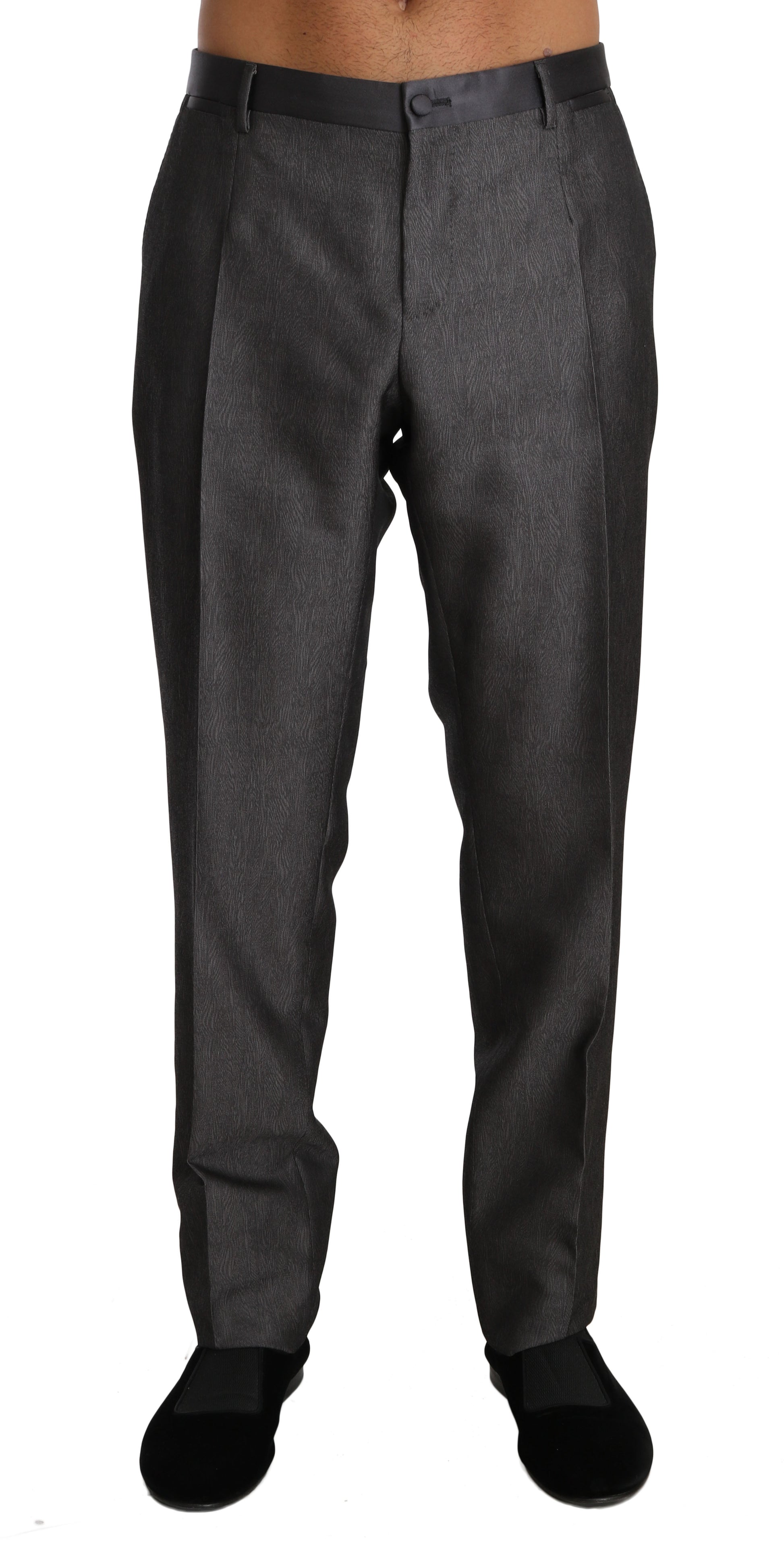 Elegant Patterned Gray Wool Blend Trousers