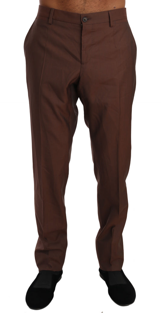 Elegant Brown Wool-Silk Formal Pants