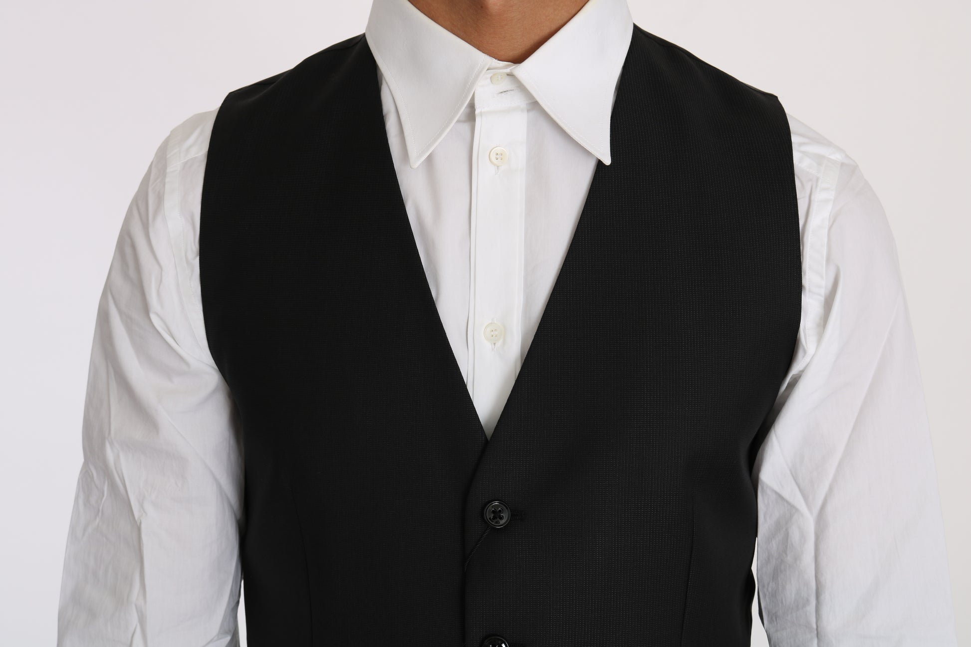 Sleek Black Wool-Silk Formal Vest