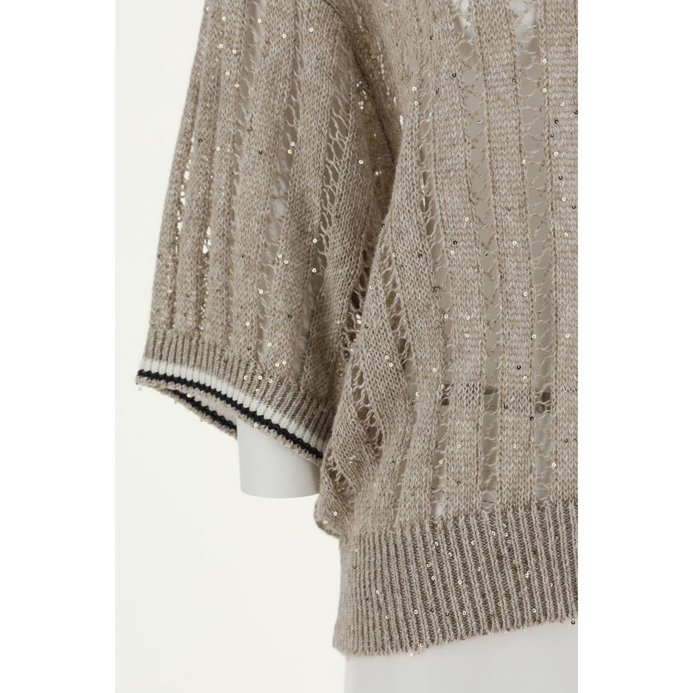 Openwork knit pattern Sweater with sequins