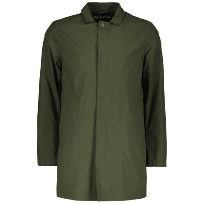 Green Polyester Men Trench Coat