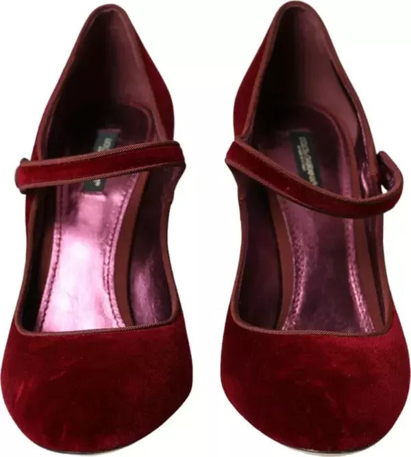 Red Velvet Gold Crystals Heels Mary Janes Shoes