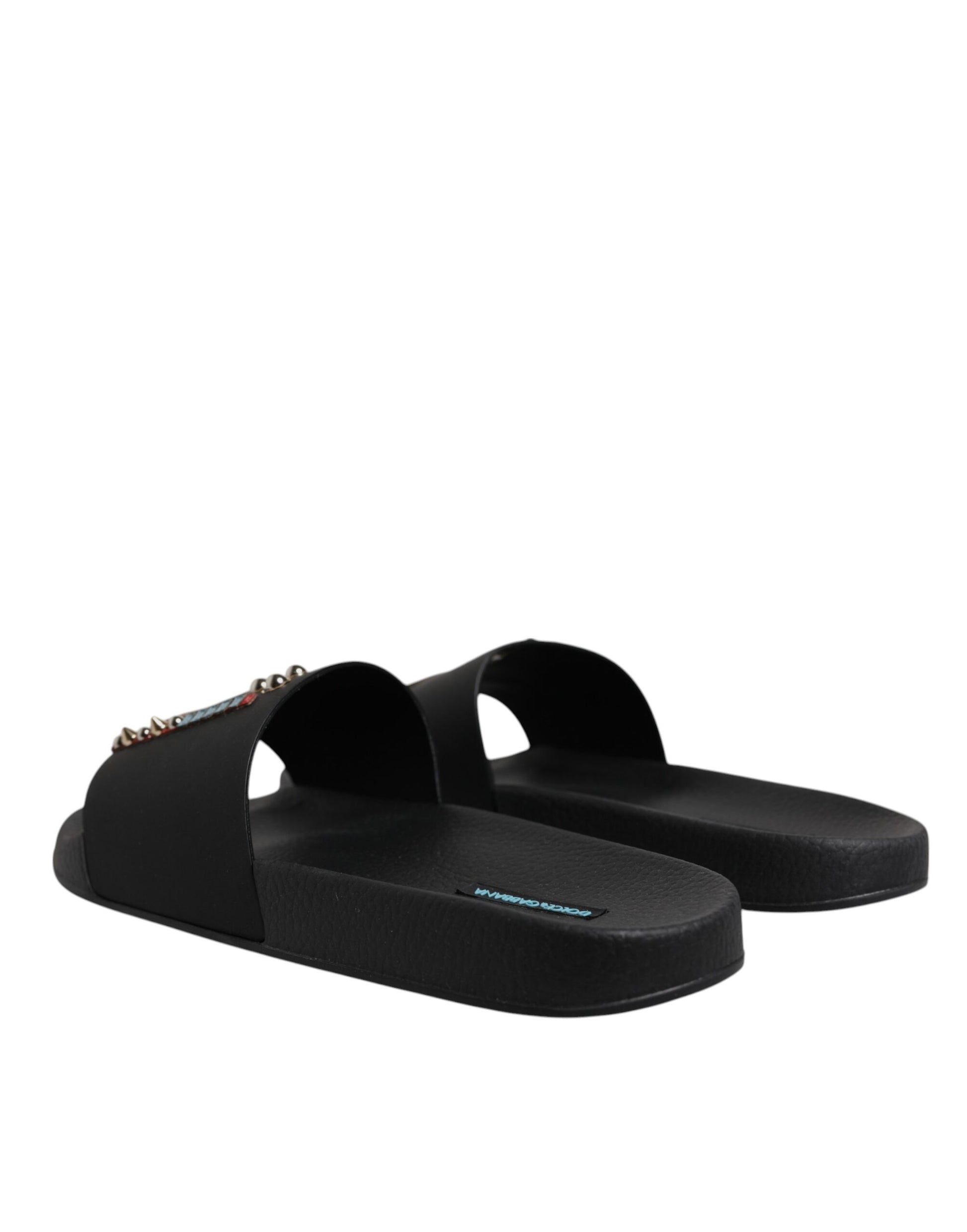 Black Divers Leather Flats Slides Sandals Beachwear Shoes