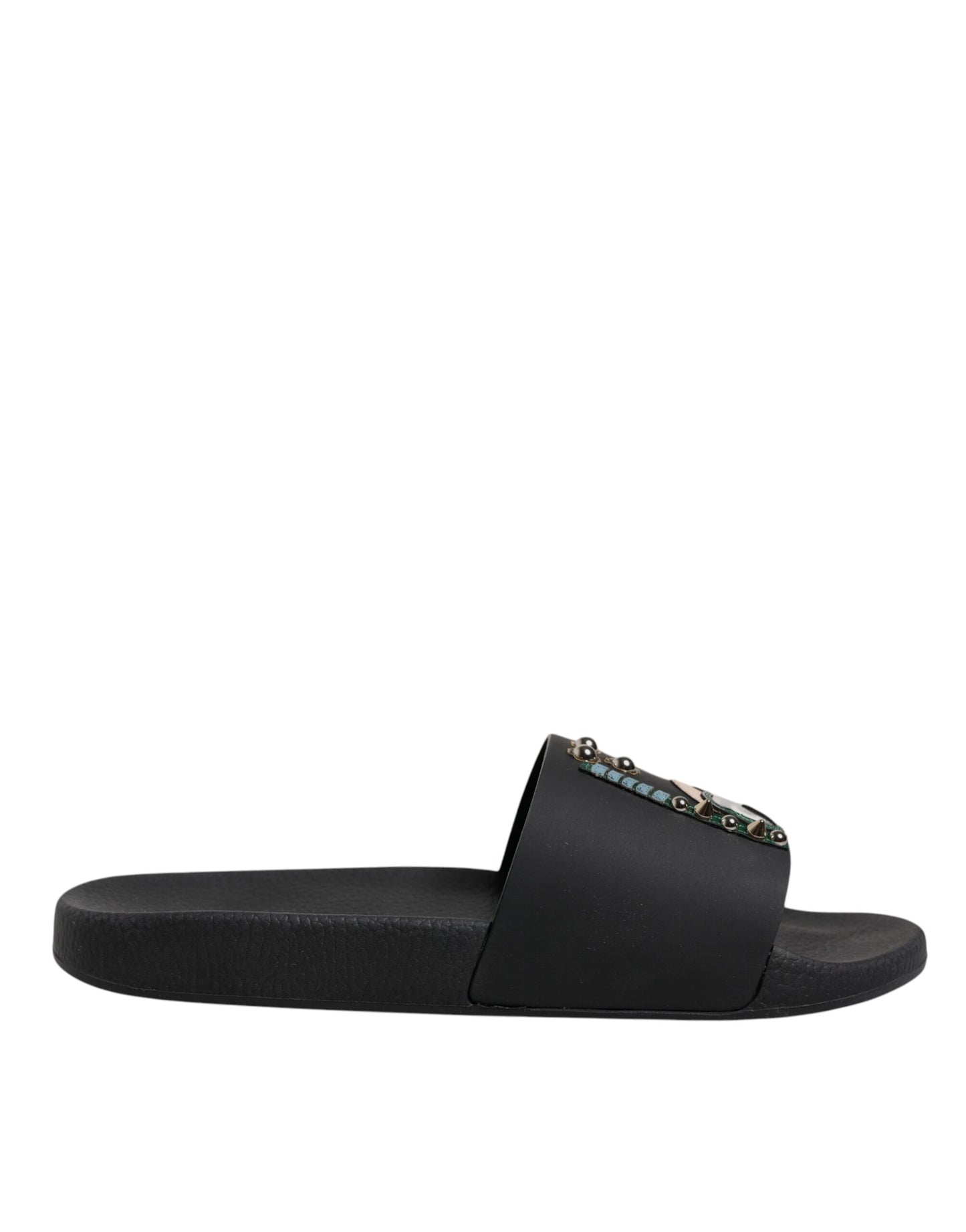 Black Divers Leather Flats Slides Sandals Beachwear Shoes