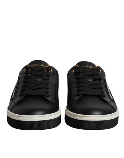 Black Leather Low Top Men Sneakers Shoes