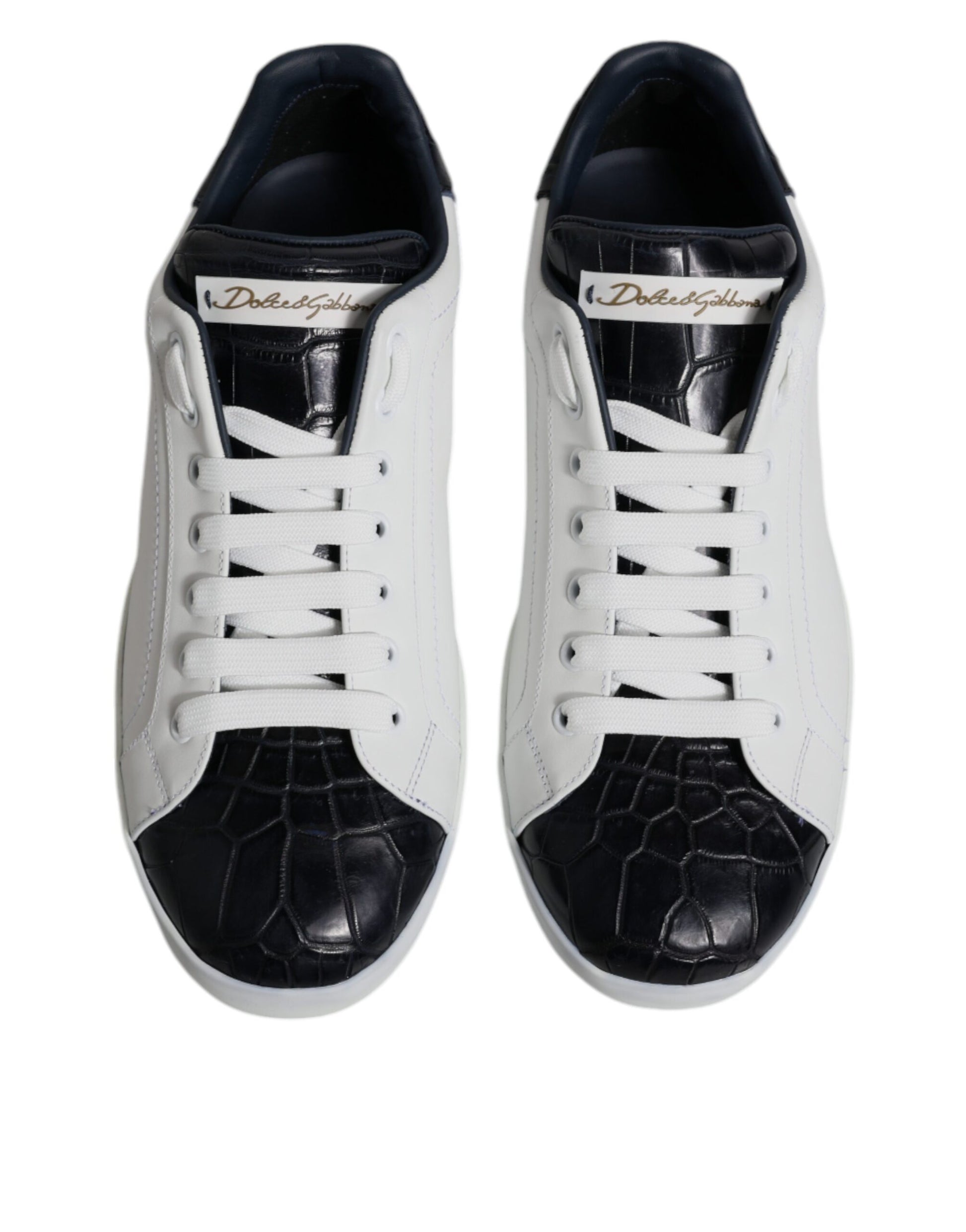 White Black Leather Portofino Sneakers Shoes