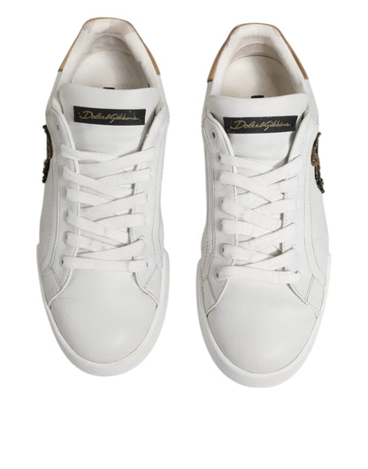 White Crown Patch Portofino Sneakers Shoes