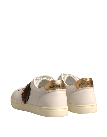 White Leather Heart Embellished Sneakers Shoes