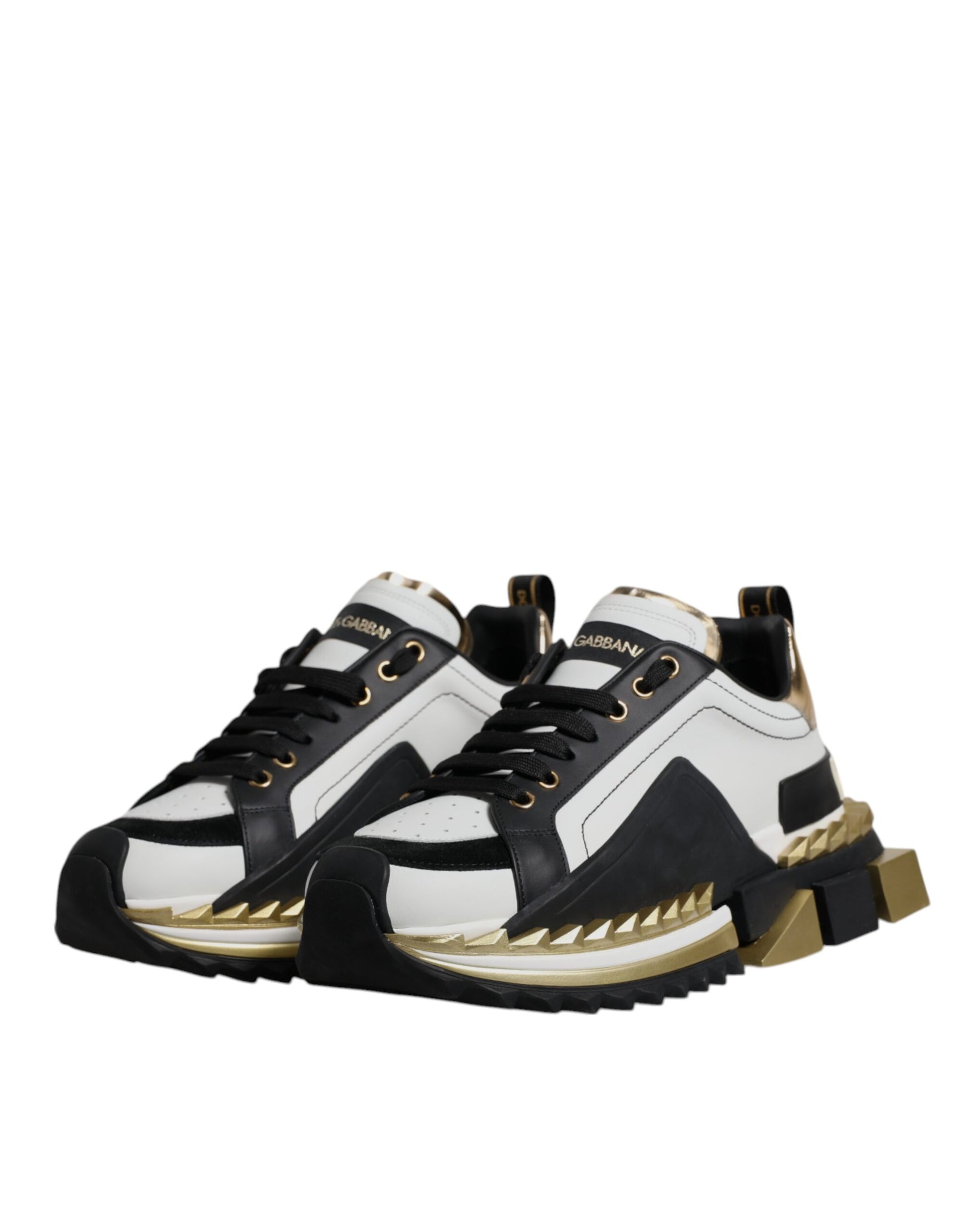 White Gold Black Leather SUPER KING Sneakers Shoes