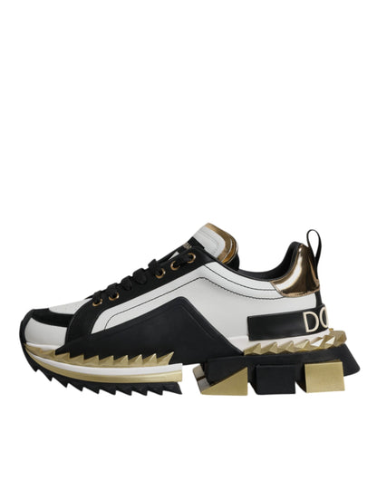 White Gold Black Leather SUPER KING Sneakers Shoes