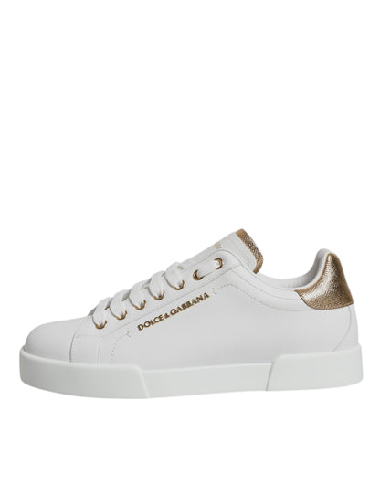 White Gold Leather Portofino Sneakers Shoes