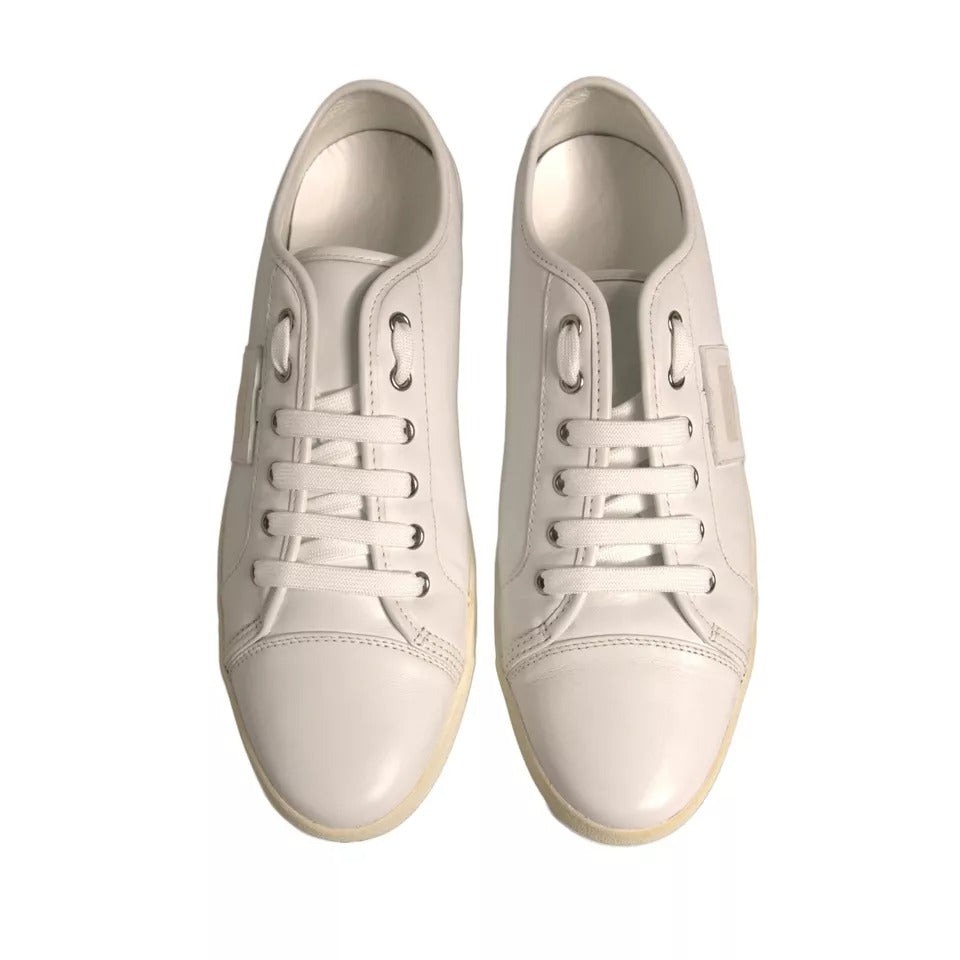 White Logo Plaque Leather Low Top Sneakers Shoes