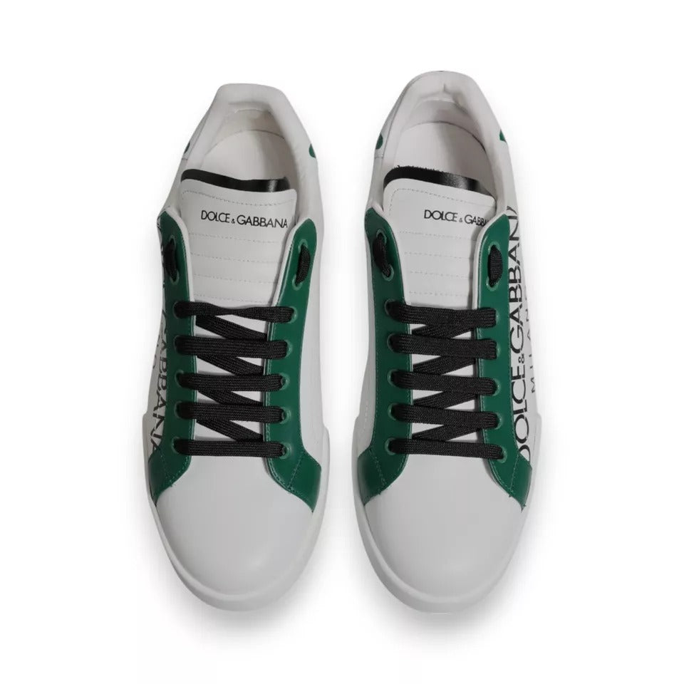 White Green Leather Crown Milano Sneakers Shoes