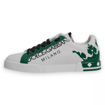 White Green Leather Crown Milano Sneakers Shoes