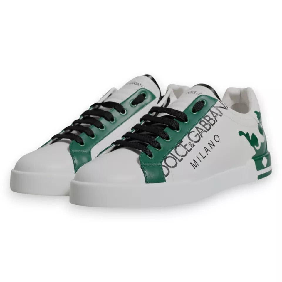 White Green Leather Crown Milano Sneakers Shoes