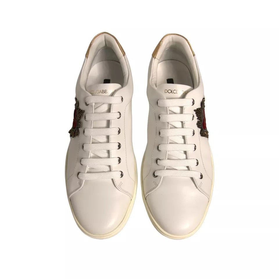 White Leather Heart Embellished Sneakers Shoes