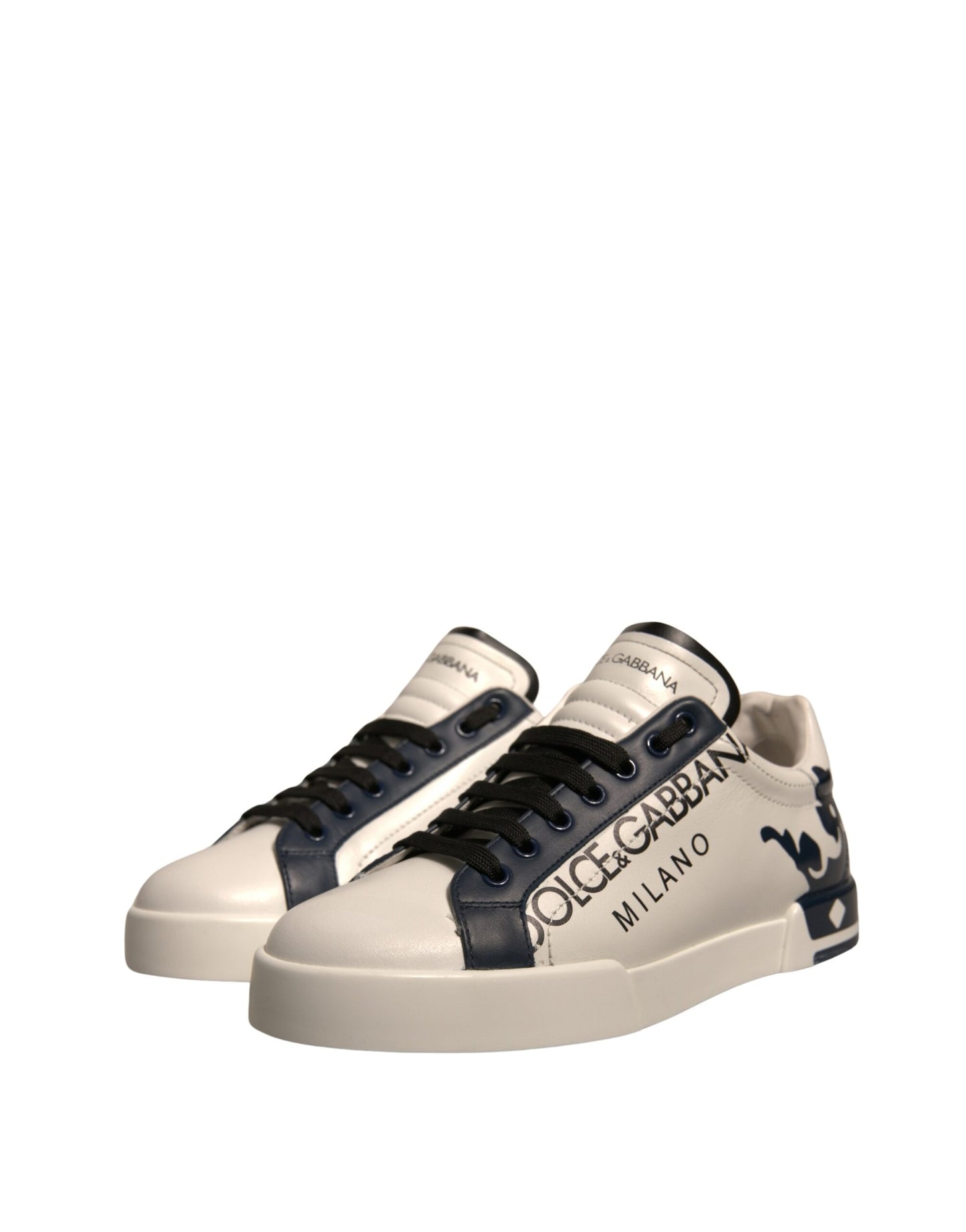 White Blue Leather Crown Milano Sneakers Shoes