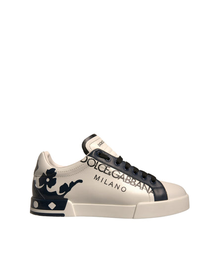 White Blue Leather Crown Milano Sneakers Shoes