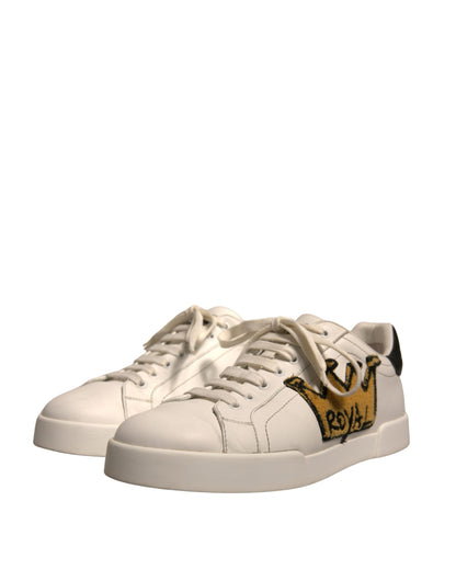 White Leather Royal Crown Men Sneakers Shoes