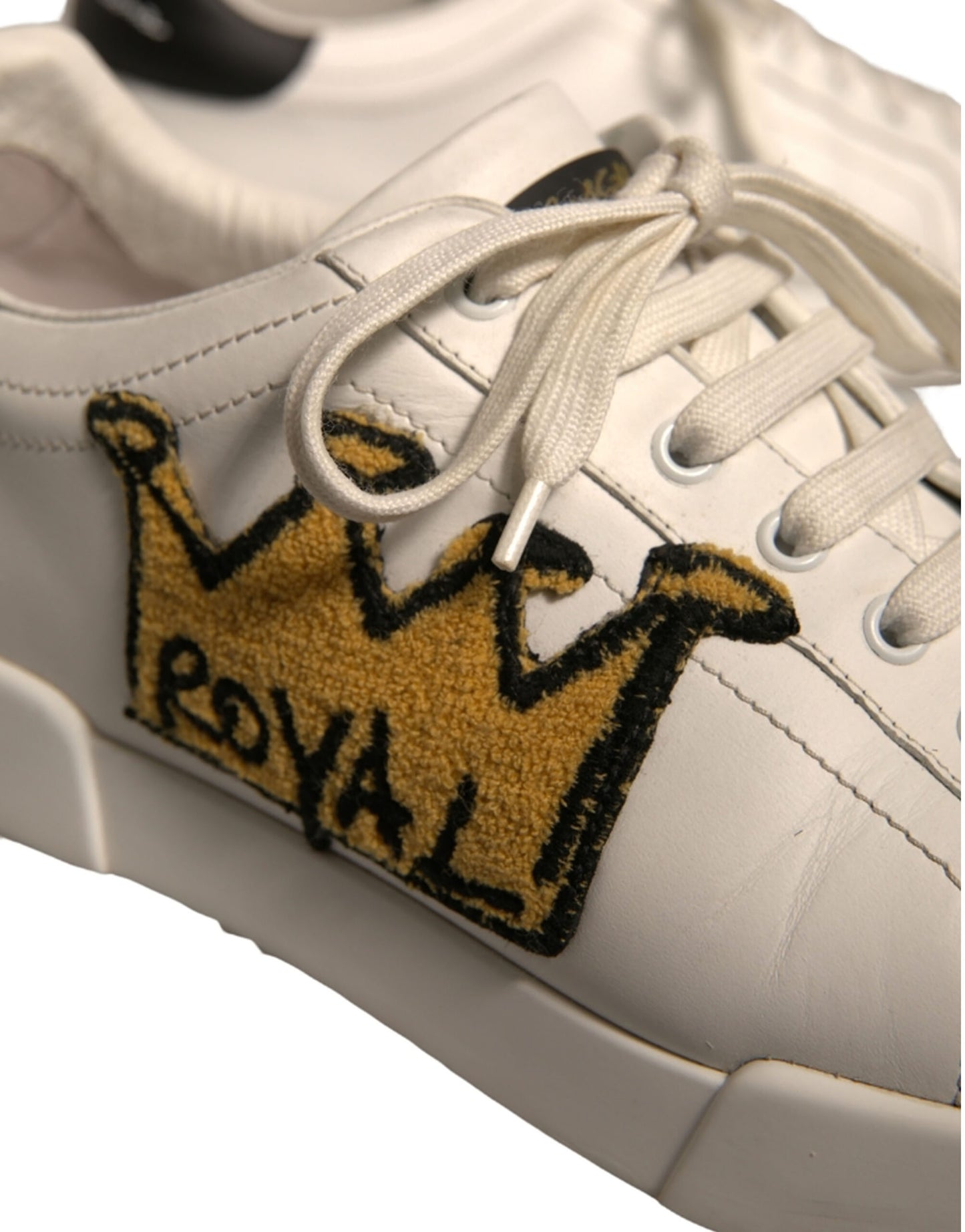 White Leather Royal Crown Men Sneakers Shoes