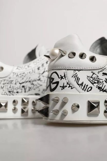 White Graffiti Studded Portofino Sneakers Shoes